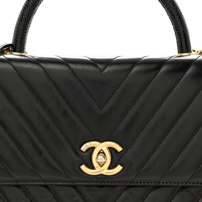 Chanel Calfskin Lizard Chevron Quilted Small Coco Handle Flap Black 8 of 13