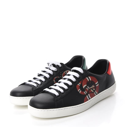Gucci Calfskin Kingsnake Mens Ace Sneakers 9 Black Multicolor 3 of 10