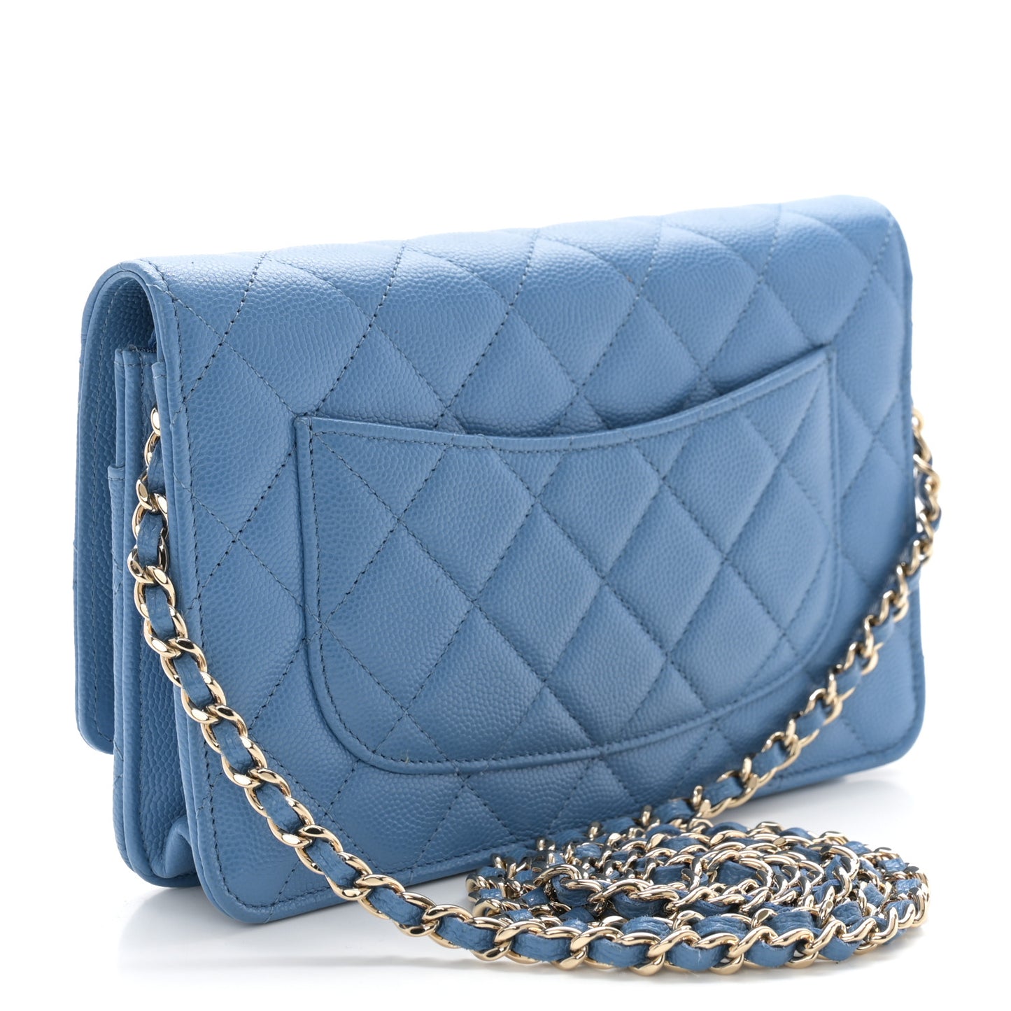 Caviar Quilted Wallet on Chain WOC Blue