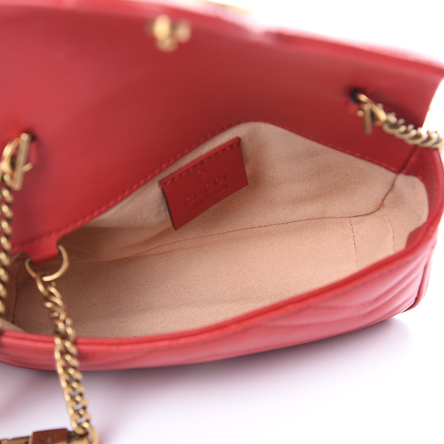 Calfskin Matelasse Super Mini GG Marmont Shoulder Bag Hibiscus Red