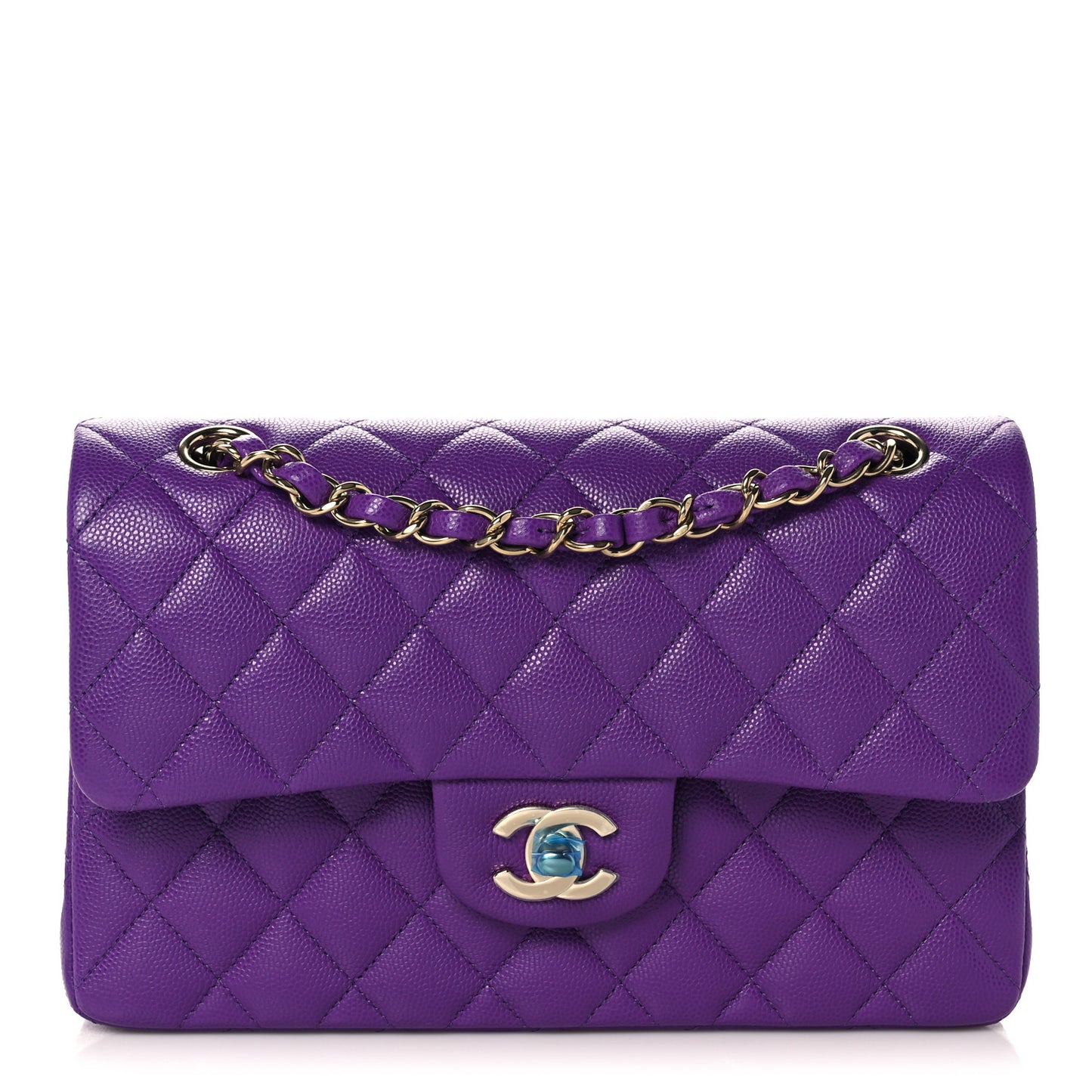 Caviar Quilted Small Double Flap Dark Purple