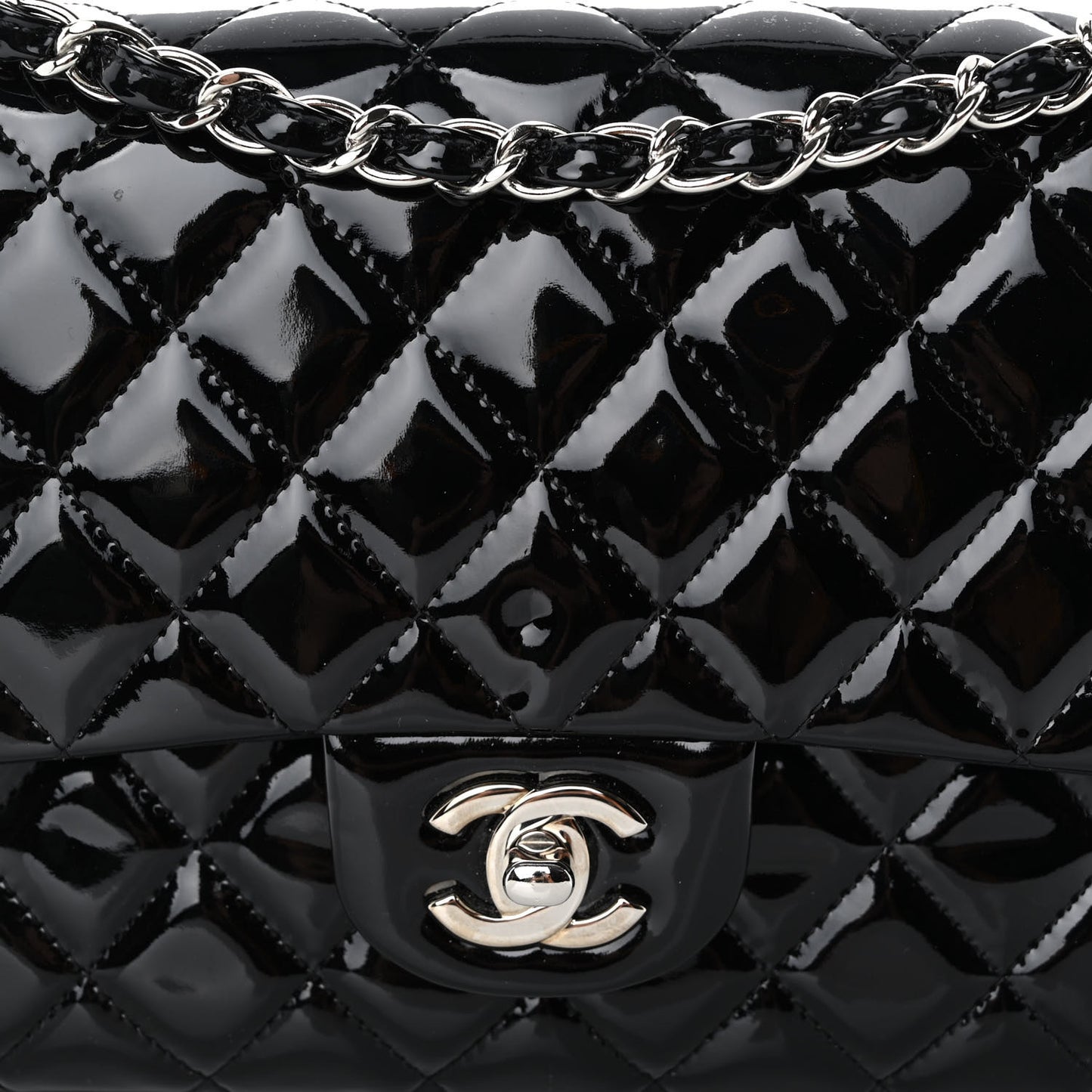Patent Quilted Medium Double Flap Black