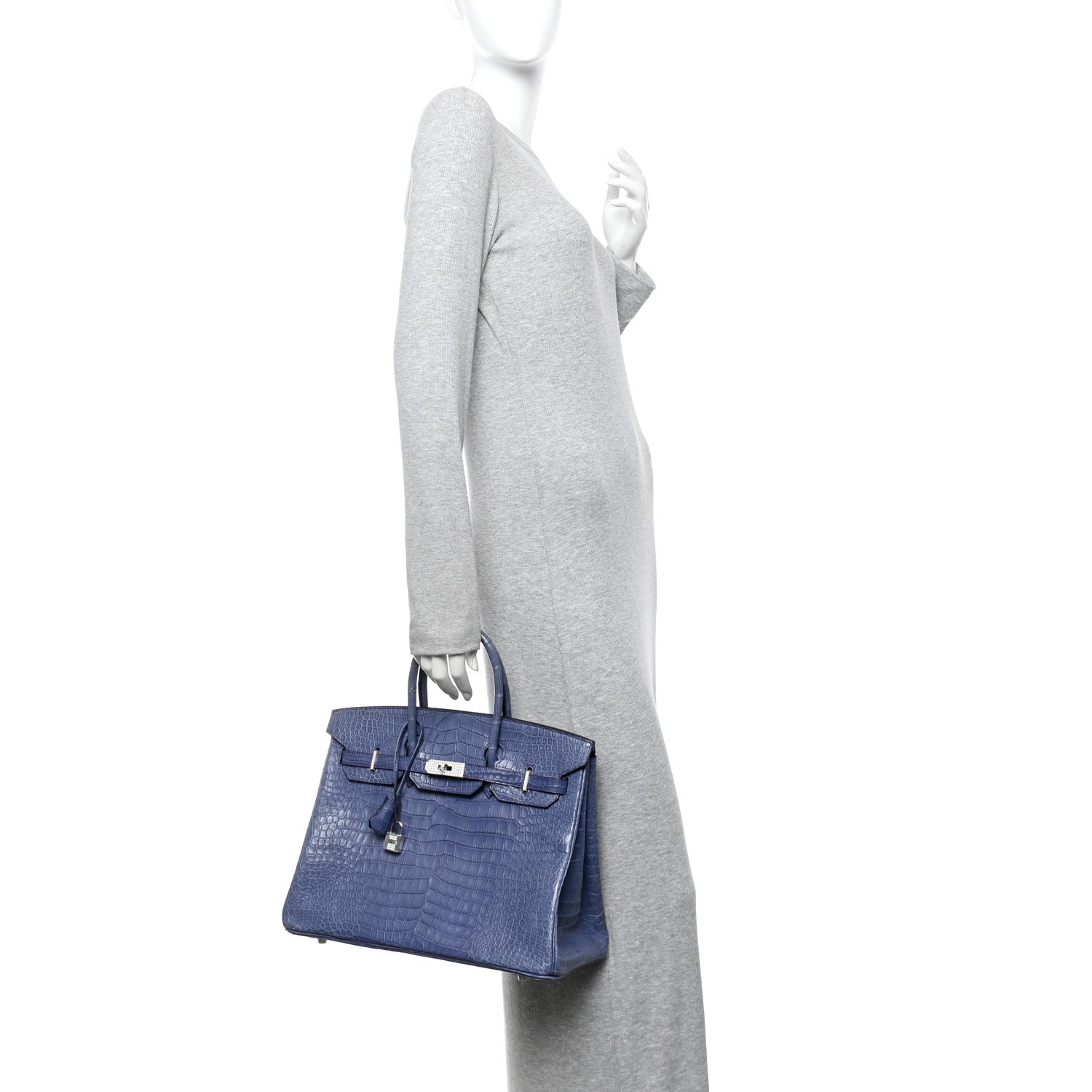 Hermes Matte Porosus Crocodile 18K White Gold Diamond Birkin 35 Bleu Brighton 2 of 26