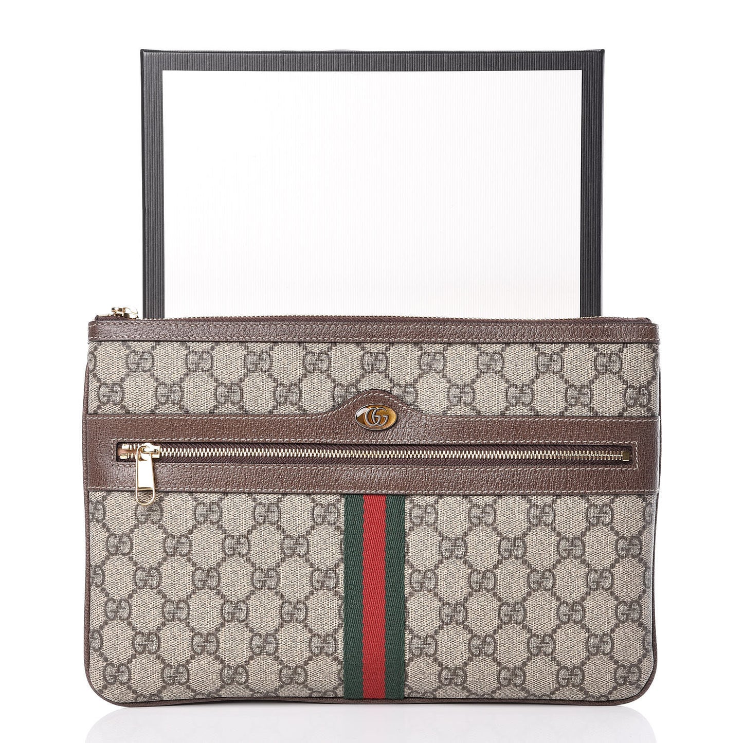 GG Supreme Monogram Large Ophidia Pouch Clutch Brown