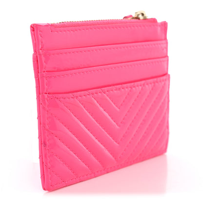 Chanel Patent Chevron Quilted Boy Zip Card Holder Neon Pink 3 of 9