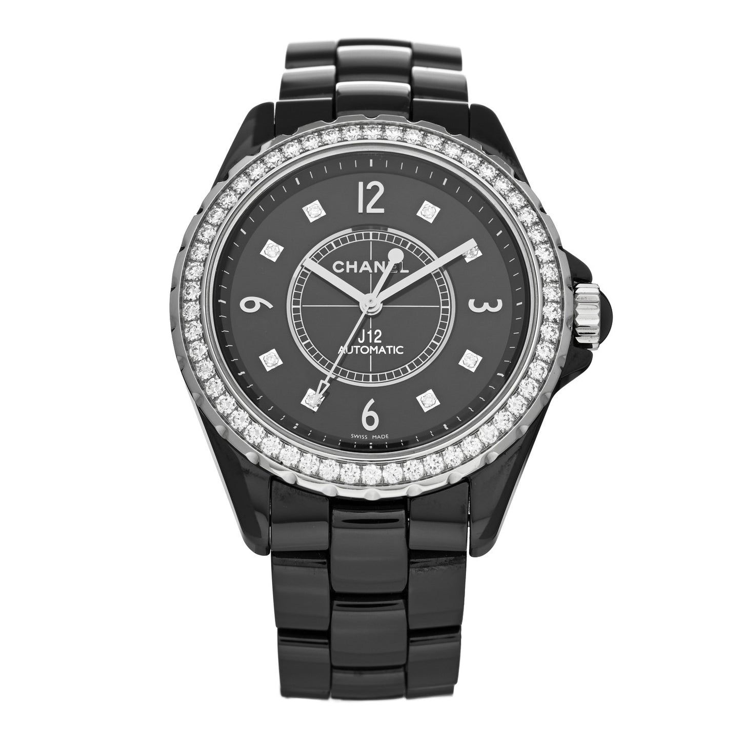 Stainless Steel Ceramic Diamond Bezel 38mm J12 Automatic Watch Black