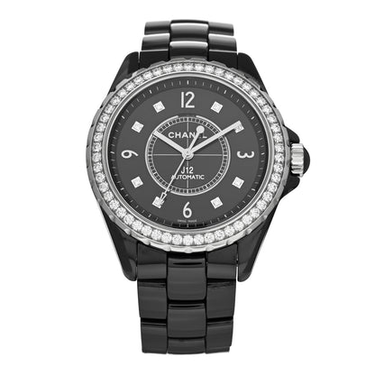 Chanel Stainless Steel Ceramic Diamond Bezel 38mm J12 Automatic Watch Black 1 of 4