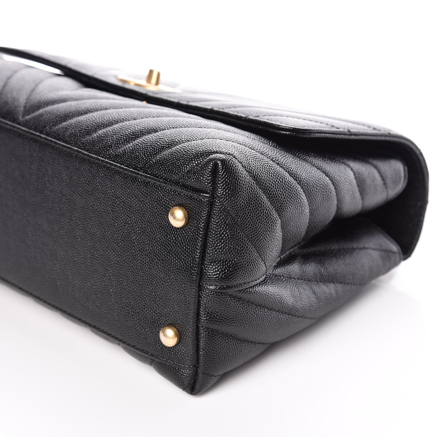 Caviar Chevron Quilted Small Coco Handle Flap Black