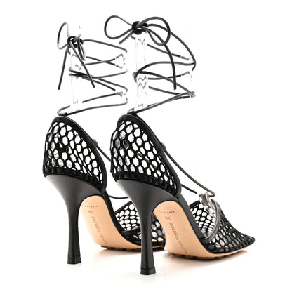 Bottega Veneta Mesh Nappa Stretch Ankle Tie Sandals 38 Black 4 of 13