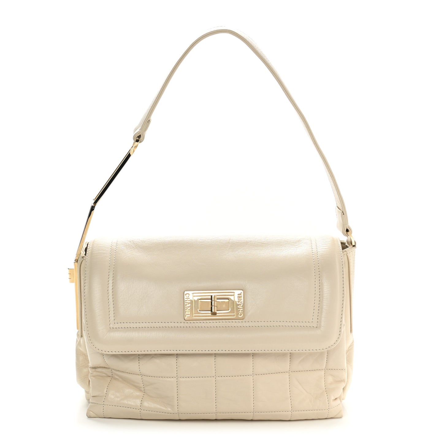 Lambskin Chocolate Bar Shoulder Bag White