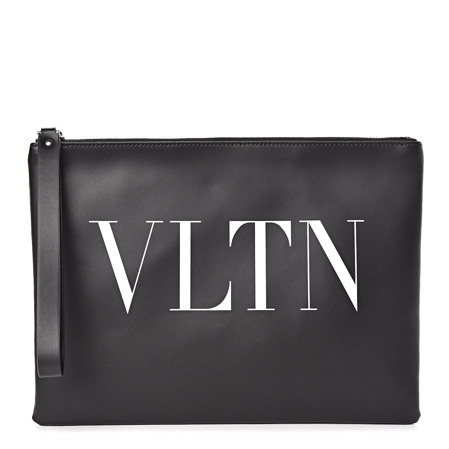 Valentino Garavani Calfskin VLTN Large Zip Wristlet Pouch Black White 1 of 6
