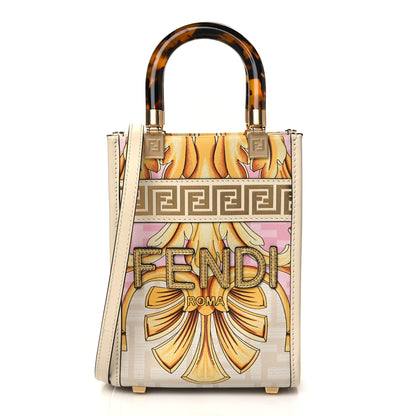 Fendi X VERSACE Calfskin Plexiglass Fendace FF Baroque Mini Fendi Sunshine Shopper Tote Gold Rosa White Ice Ciad 1 of 10