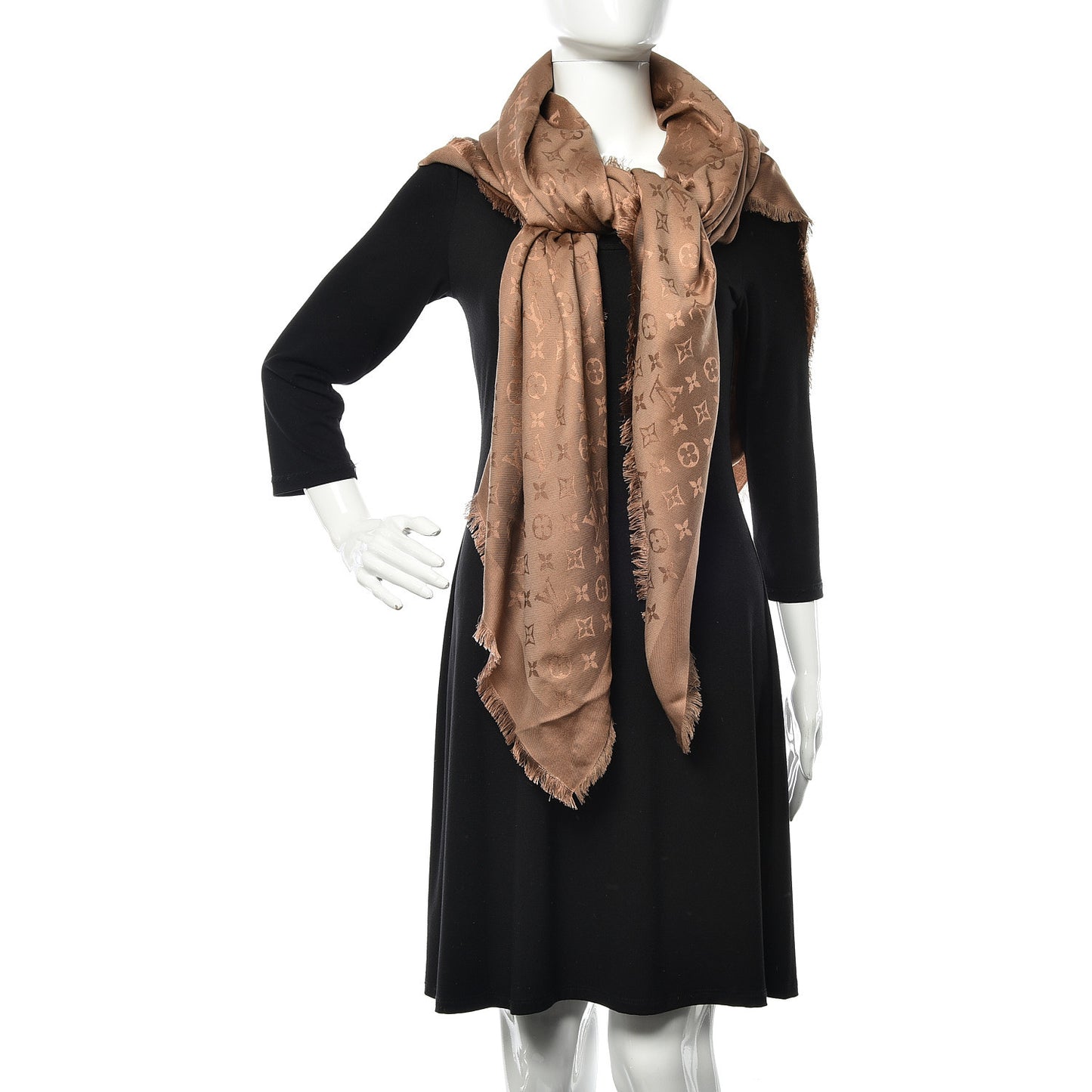 Silk Wool Monogram Shawl Cappuccino