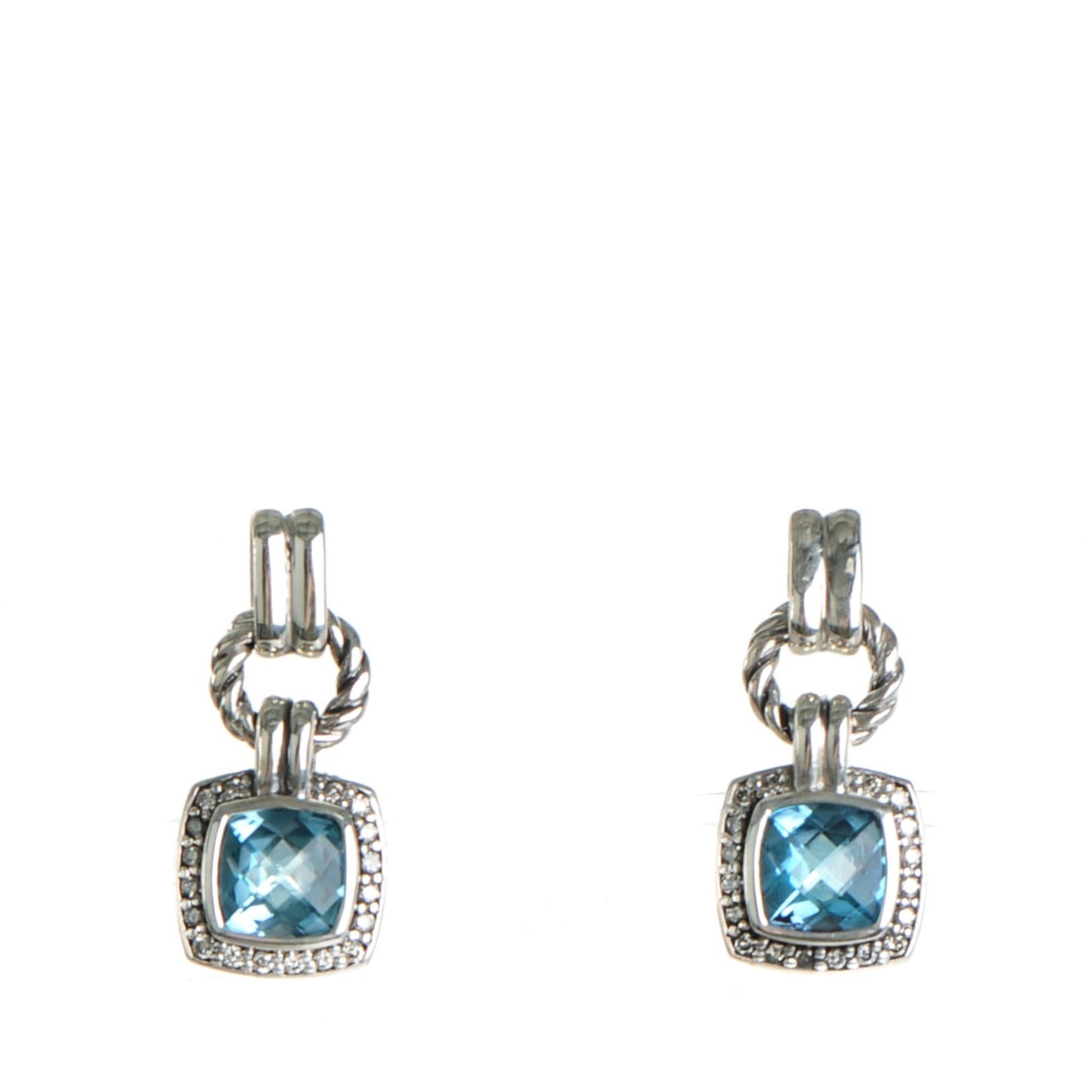 Sterling Silver Diamond Blue Topaz 7mm Renaissance Drop Earrings