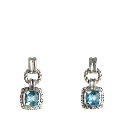 David Yurman Sterling Silver Diamond Blue Topaz 7mm Renaissance Drop Earrings 1 of 7
