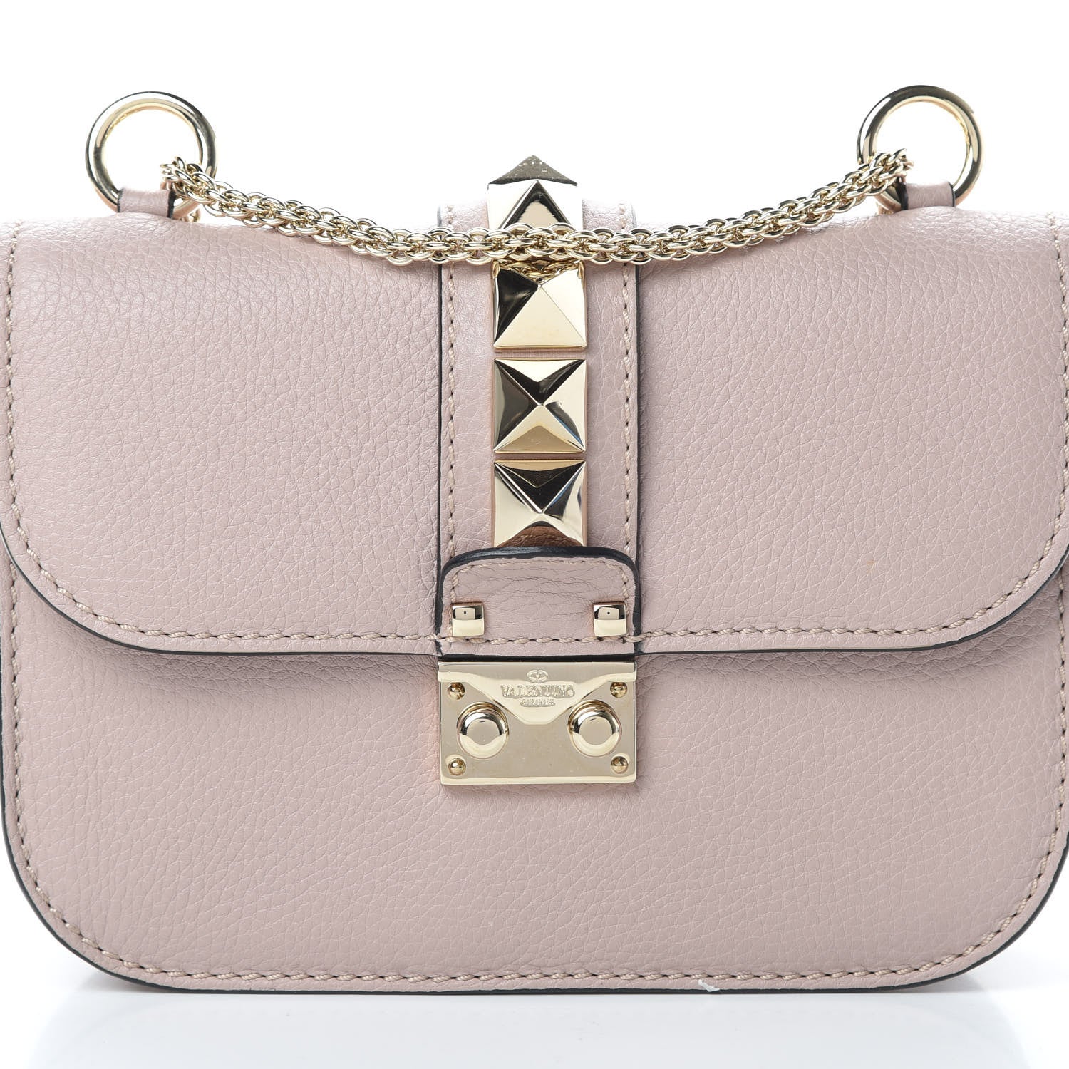 Valentino Garavani Pebbled Calfskin Small Glam Lock Rockstud Flap Poudre 8 of 10