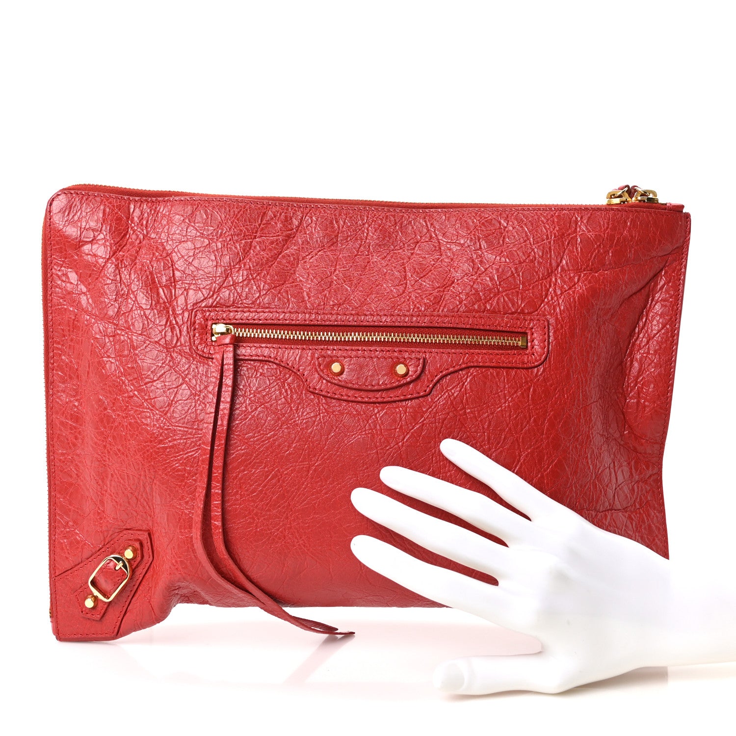 Balenciaga Agneau Arena Classic Gold Hardware Small Pouch Rouge Groseille 2 of 10
