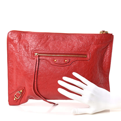 Balenciaga Agneau Arena Classic Gold Hardware Small Pouch Rouge Groseille 2 of 10