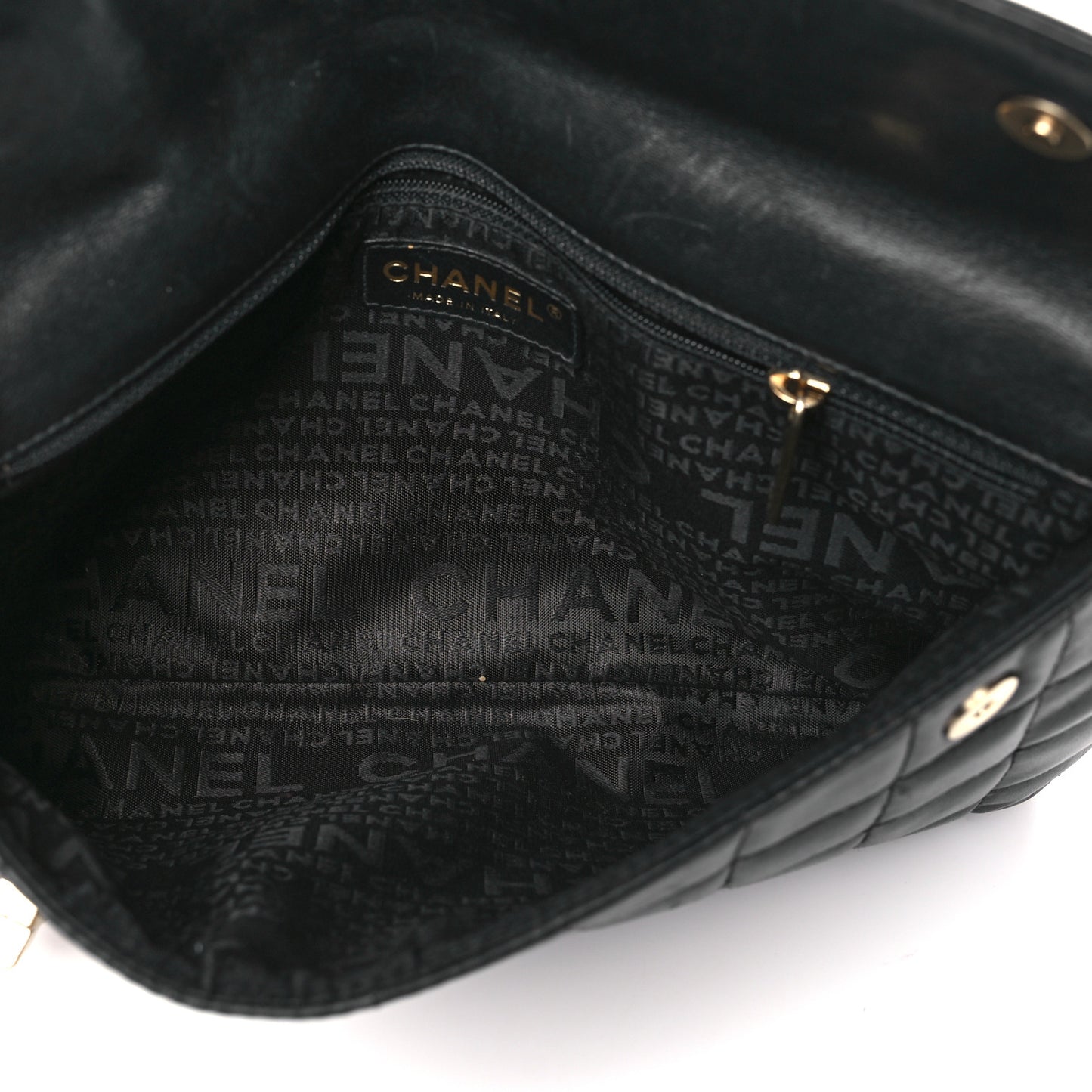 Lambskin Chocolate Bar Mademoiselle Flap Shoulder Bag Black