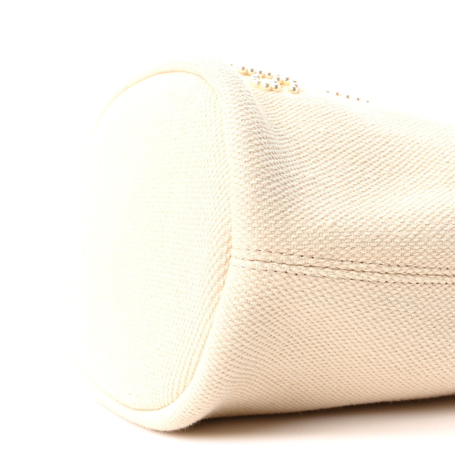 Chanel Canvas Pearl Deauville Drawstring Bucket Bag Ecru Beige 10 of 10