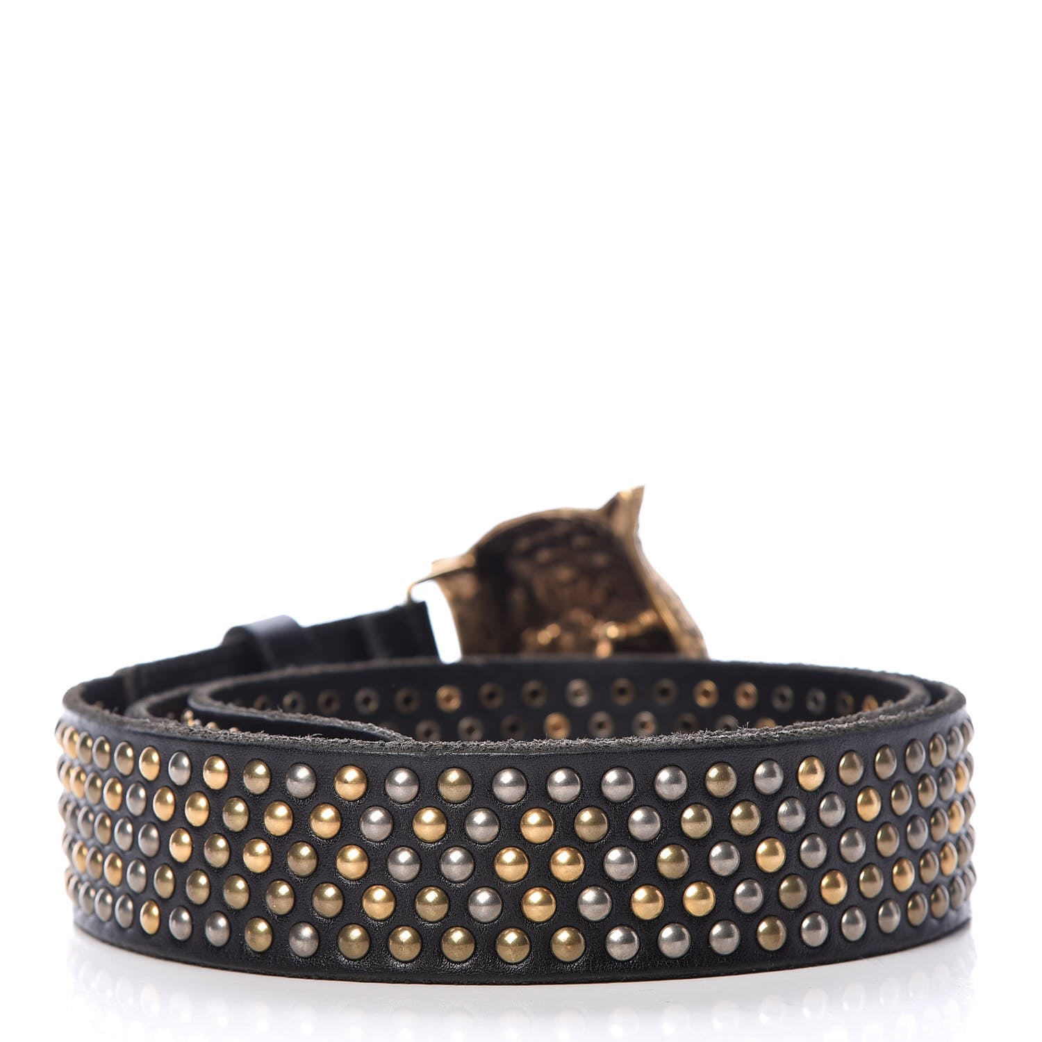 Gucci Calfskin Studded Feline Belt 90 36 Black 3 of 6