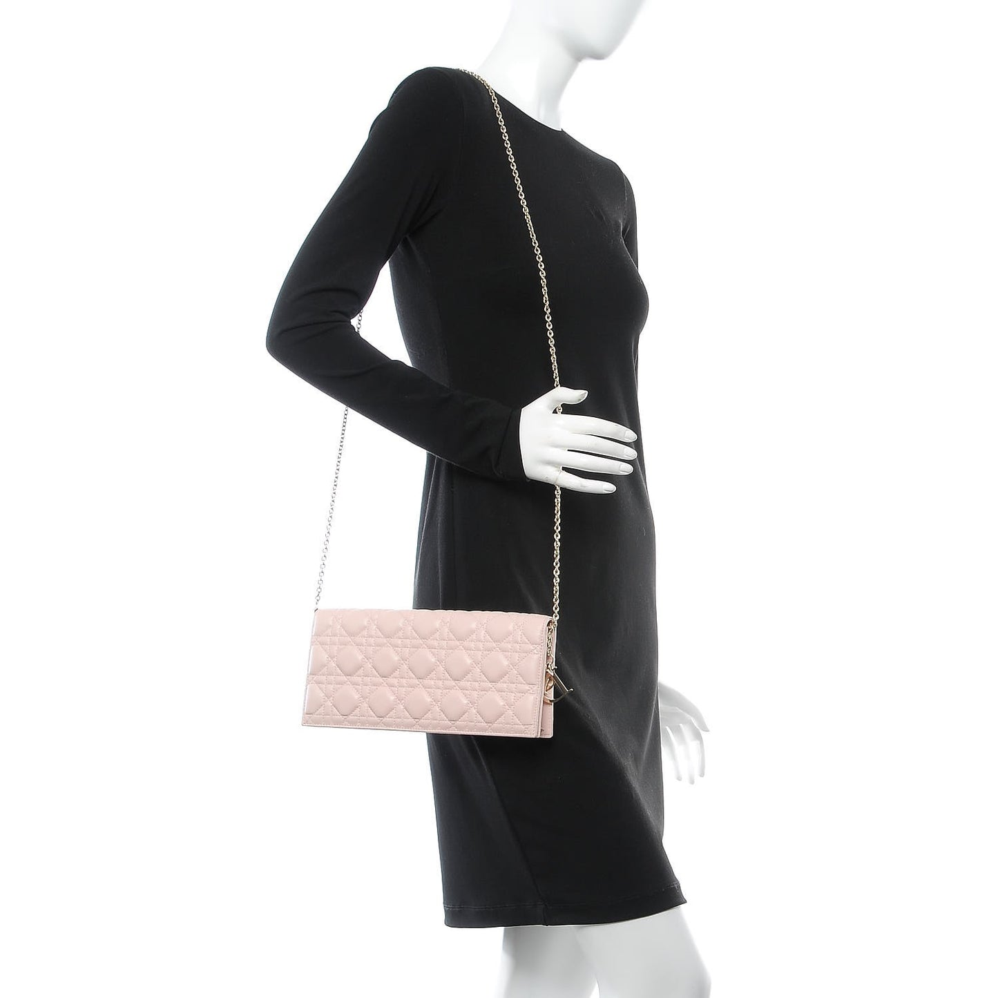 Lambskin Cannage Lady Dior Convertible Clutch Pink