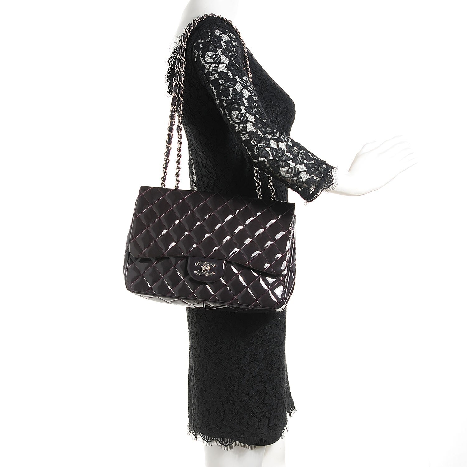 Chanel Patent Quilted Jumbo Single Flap Dark Purple 2 of 8
