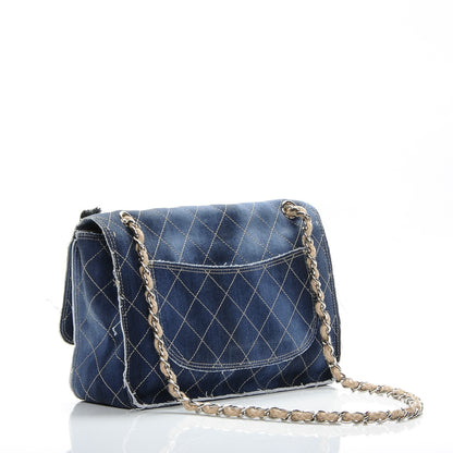 Chanel Denim Quilted Jumbo Pompom Flap Dark Blue 3 of 9