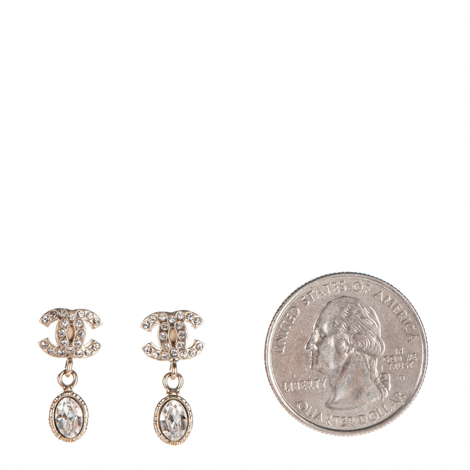 Chanel Crystal CC Drop Earrings Gold 2 of 4