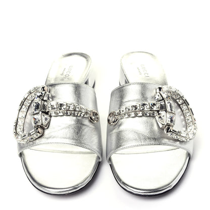 Gucci Metallic Nappa Crystal Maxine Horsebit Slide Sandals 37.5 Silver 5 of 12