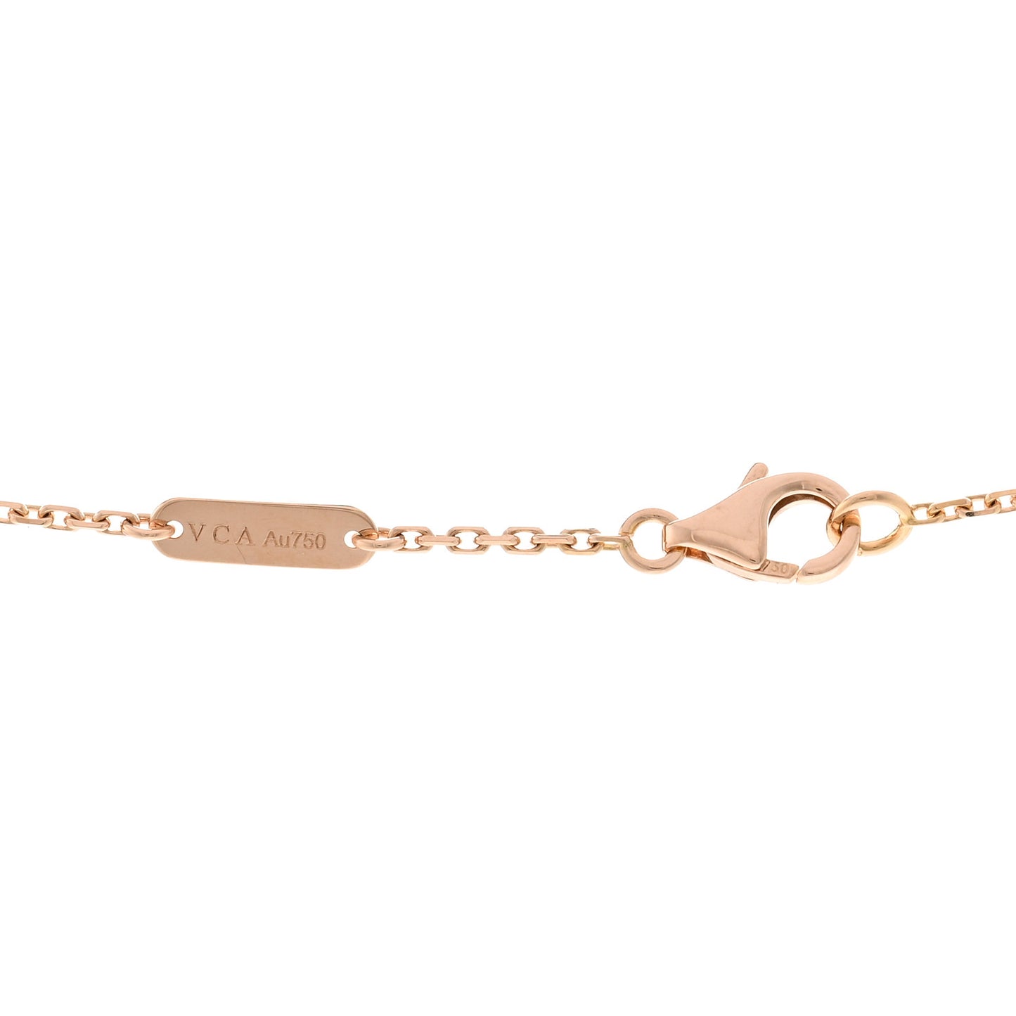 18K Rose Gold Diamond Pink Porcelain Vintage Alhambra Pendant Necklace