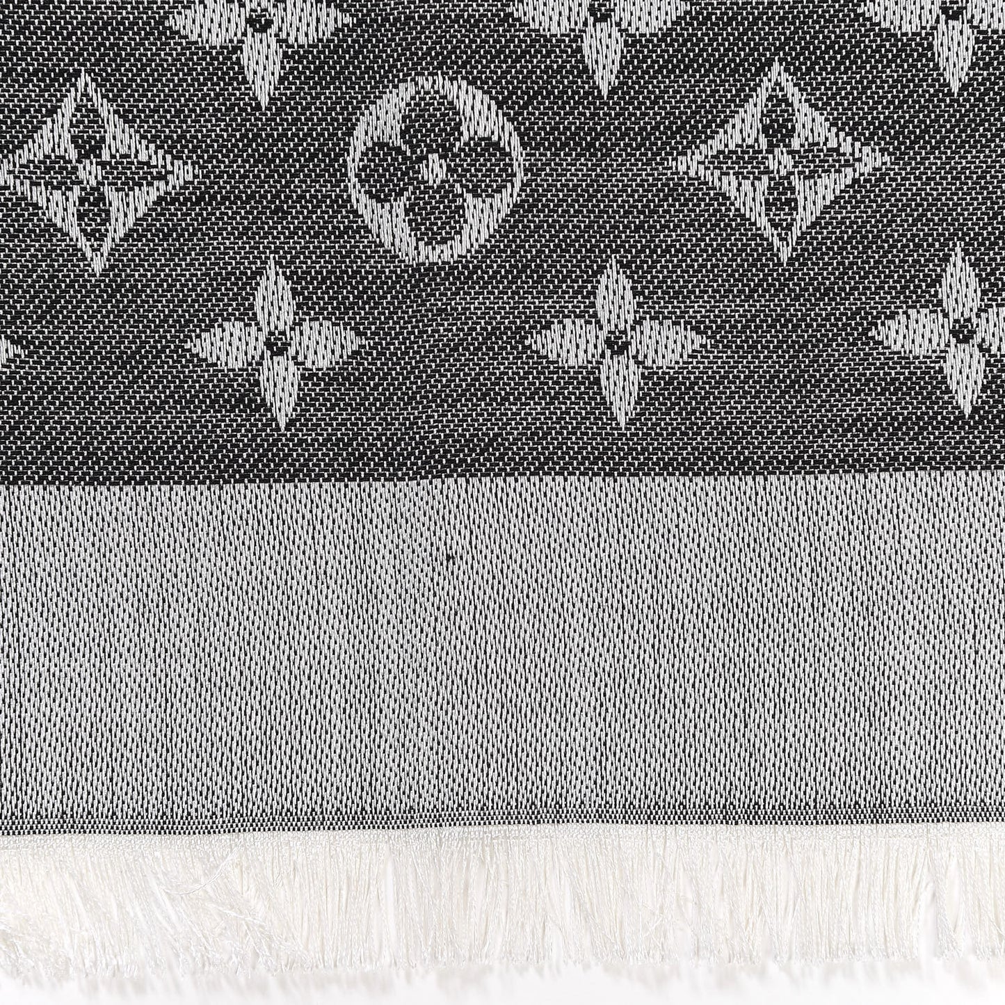 Wool Silk Monogram Denim Shawl Black