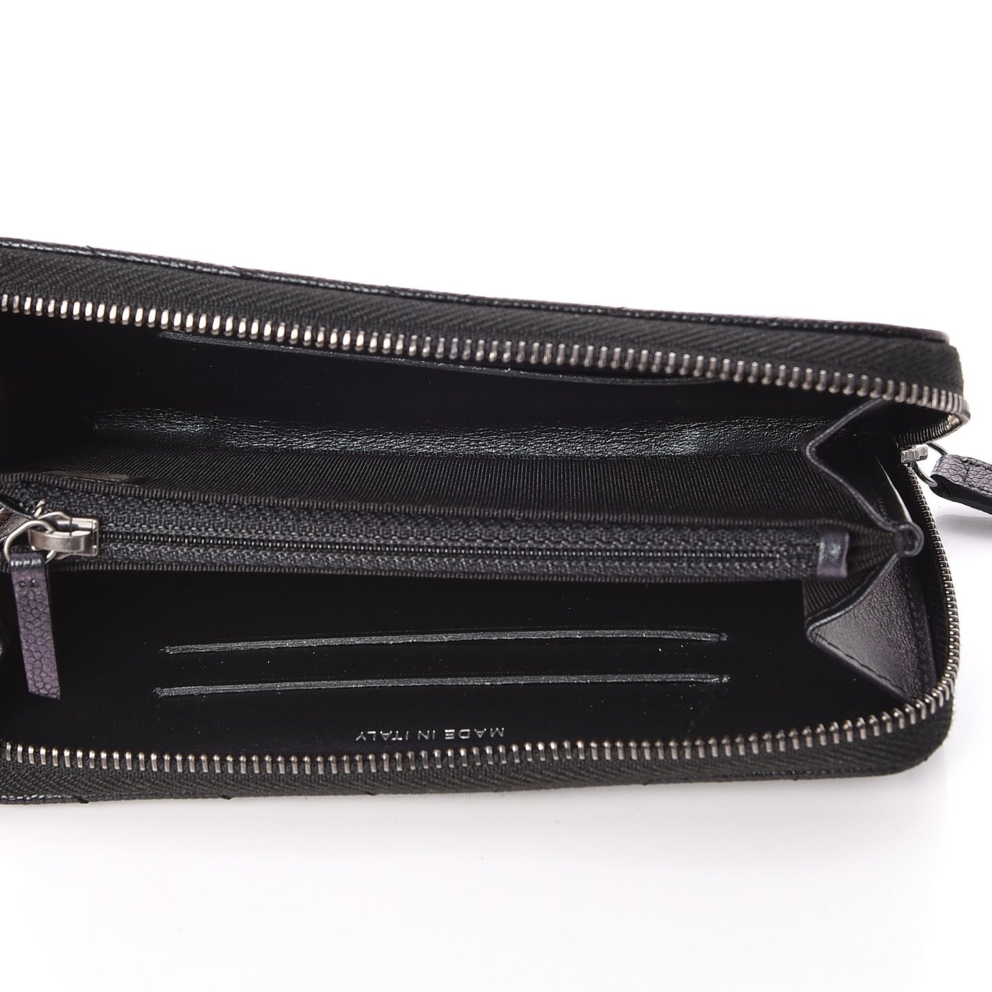 Iridescent Caviar Chevron Quilted Medium Zip Around Wallet Black