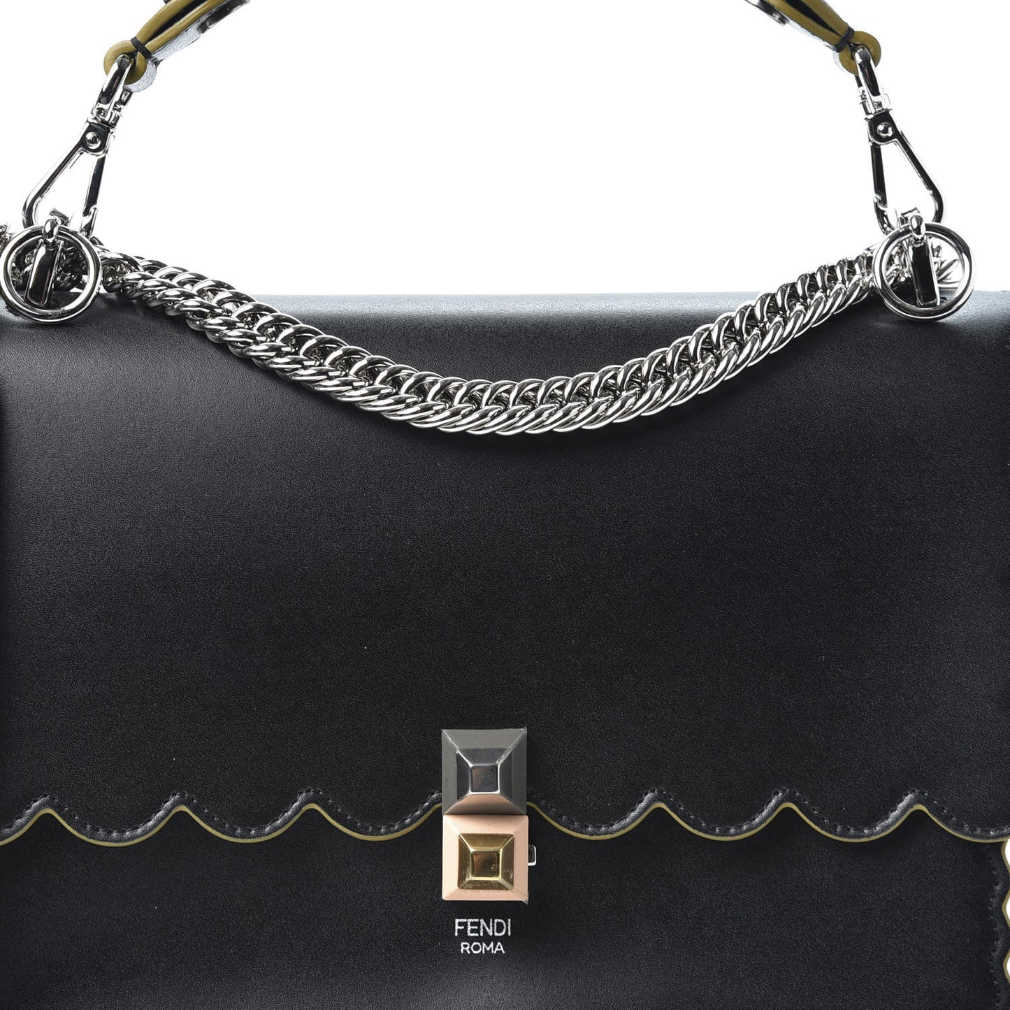 Vitello Liberty Scalloped Studded Kan I Shoulder Bag Black