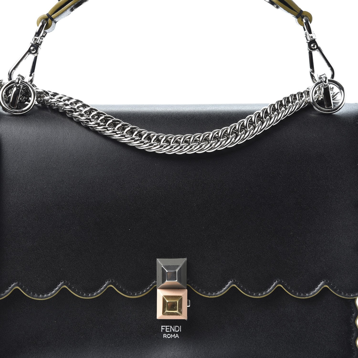 Fendi Vitello Liberty Scalloped Studded Kan I Shoulder Bag Black 9 of 9