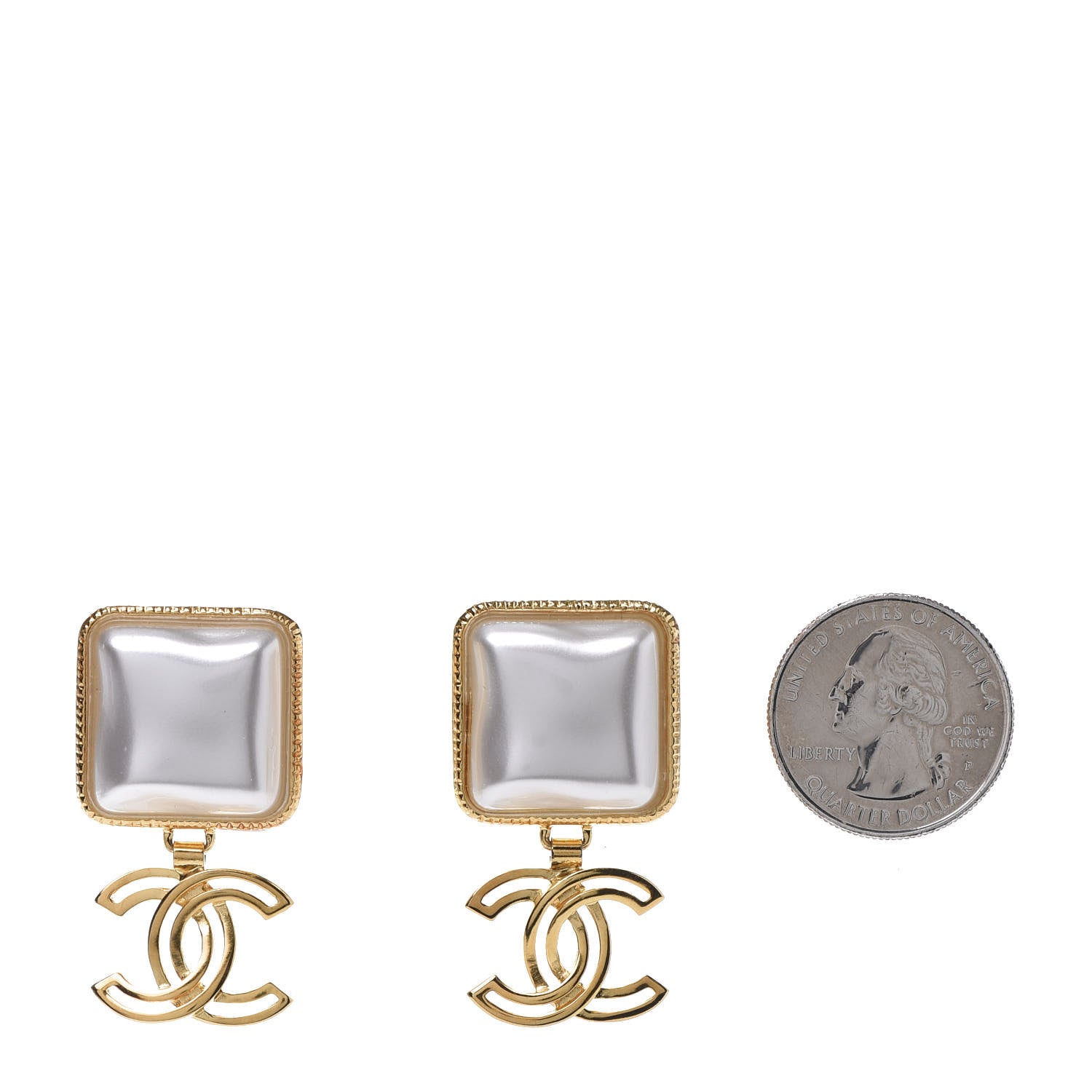 Chanel Metal Pearl Obazine CC Drop Earrings Gold 2 of 6