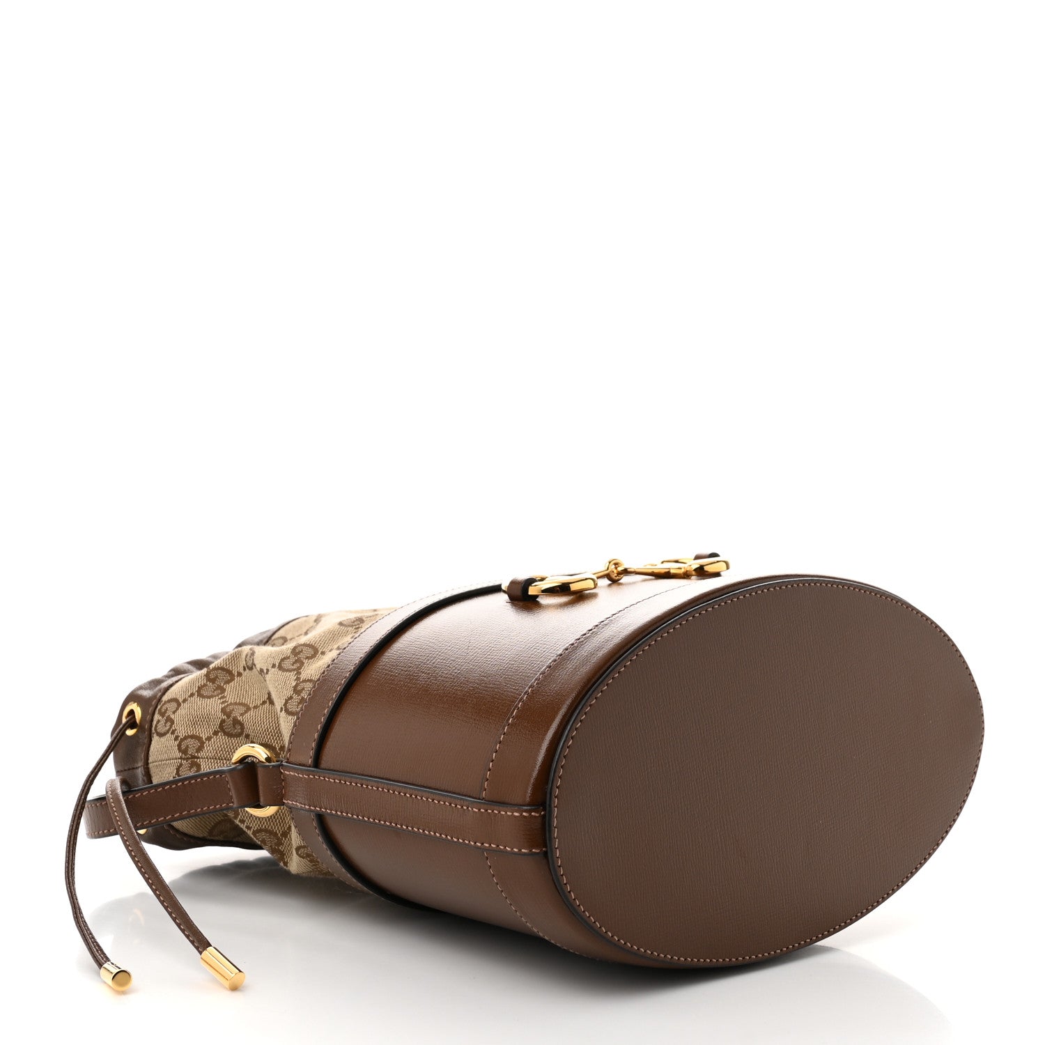 Gucci Monogram Textured Calfskin Horsebit 1955 Drawstring Bucket Bag Beige Brown Sugar 4 of 10