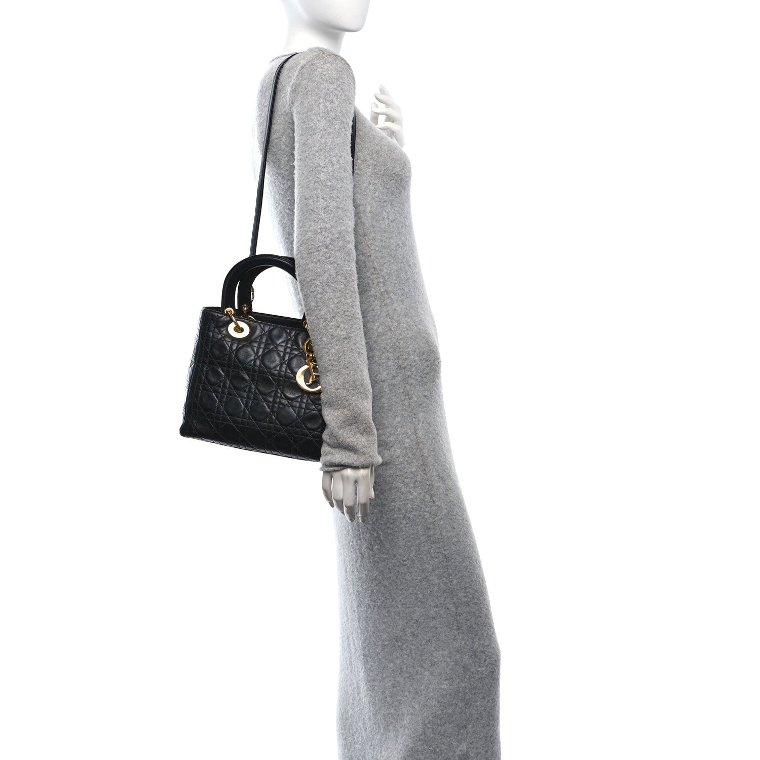 Christian Dior Lambskin Cannage Medium Lady Dior Black 2 of 10