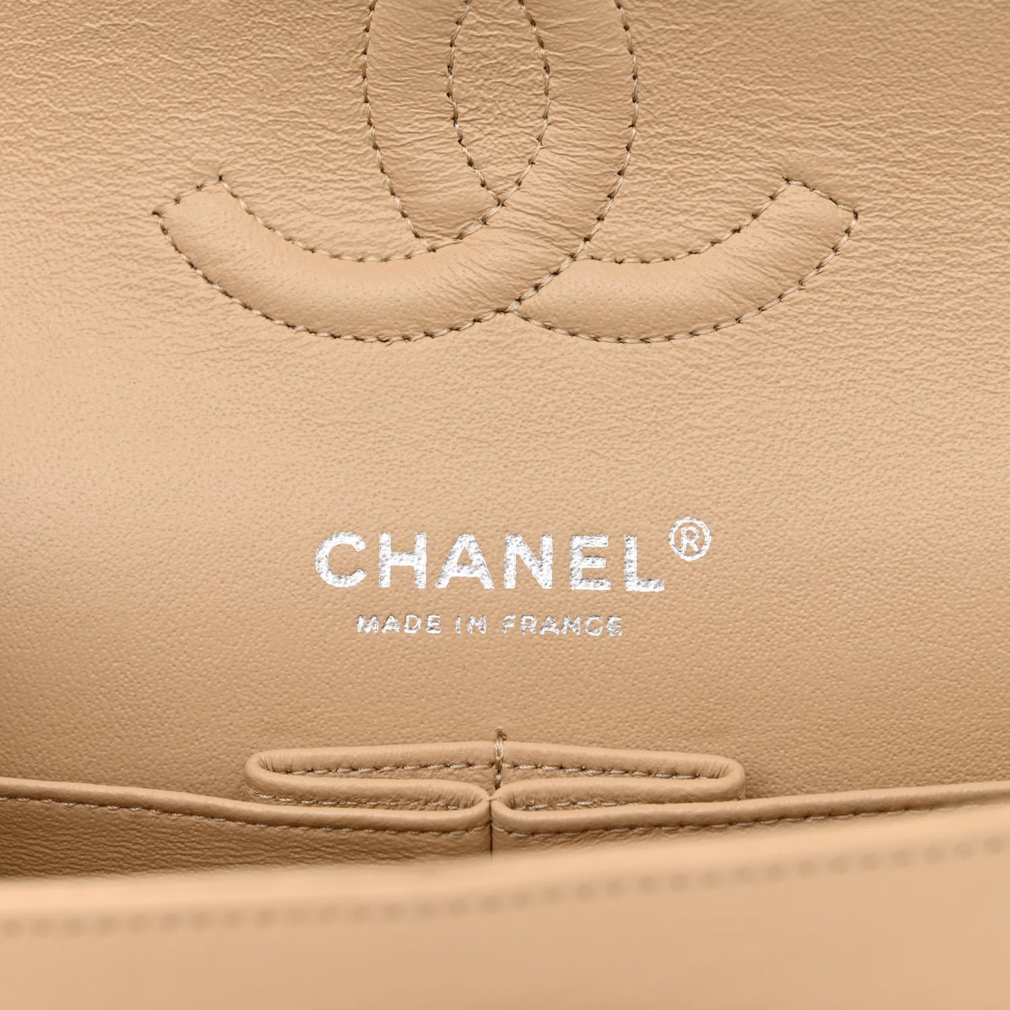 Lambskin Quilted Medium Double Flap Beige