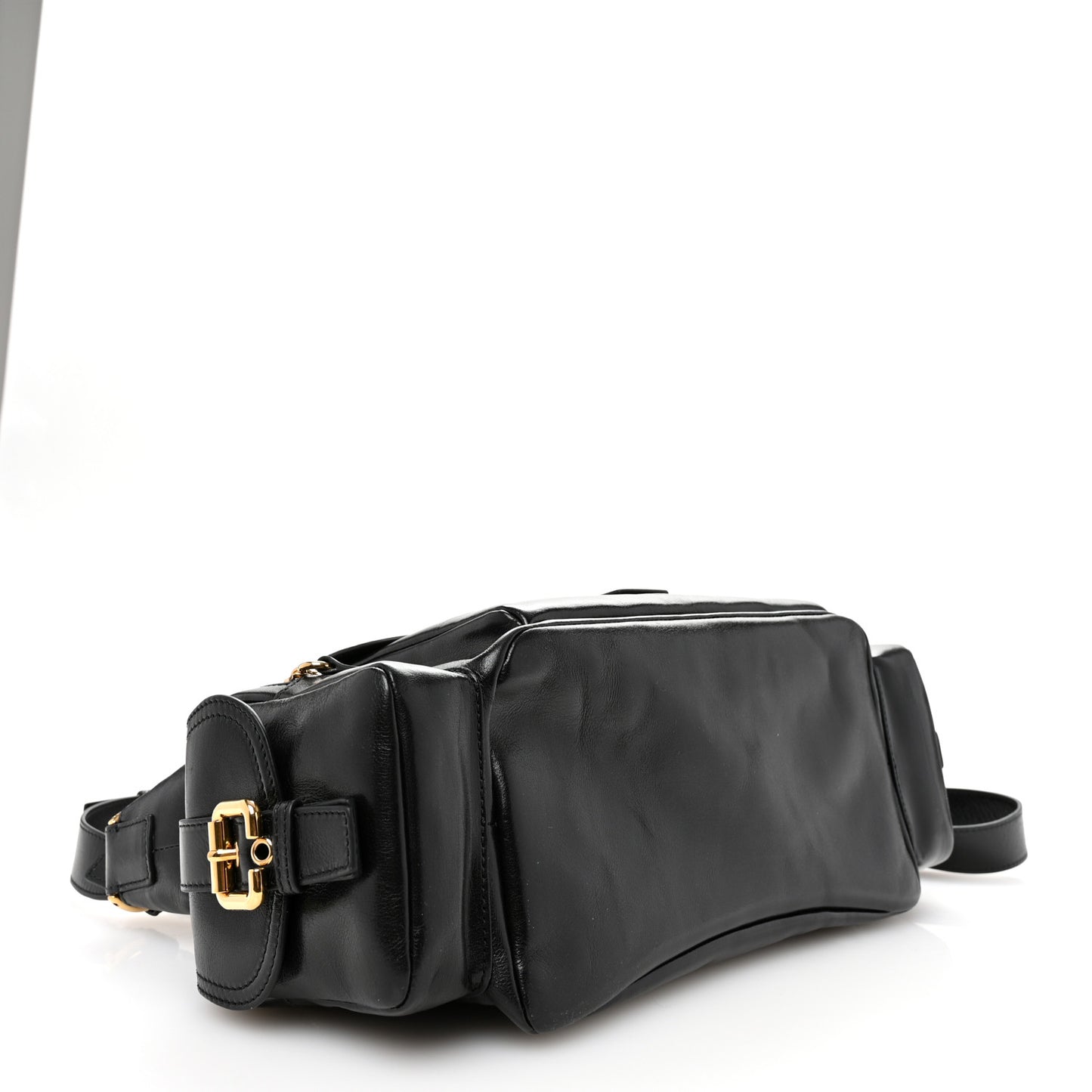Shiny Calfskin Medium Double Carry Camera Bag Black