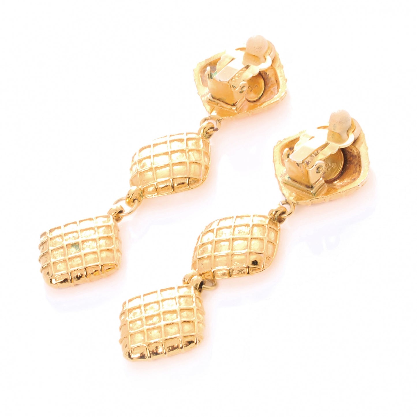 Crystal Quilted Clip On Earrings Gold