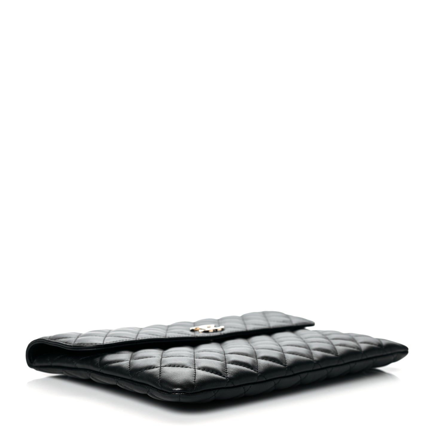 Lambskin Enamel Quilted Document Portfolio Holder Black