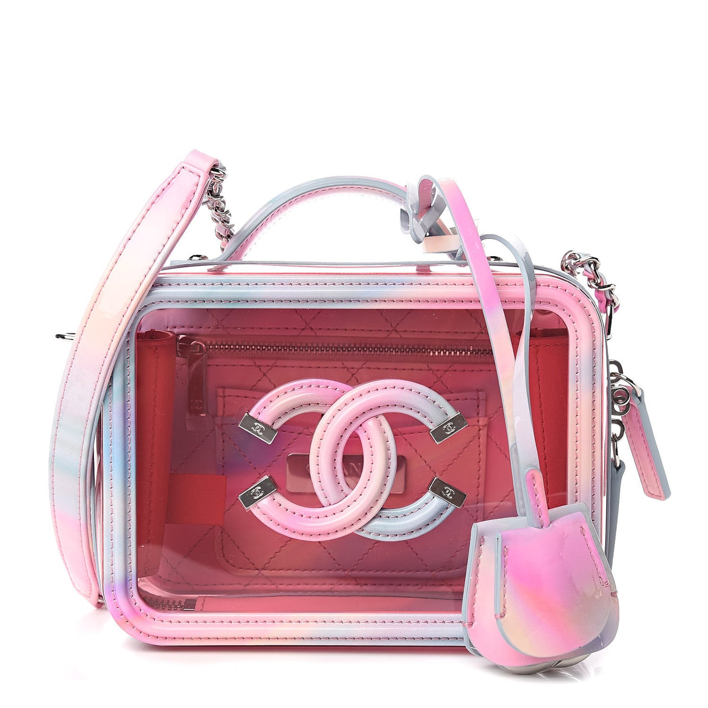 PVC Patent Calfskin Patent Lambskin Small CC Vanity Case Pink