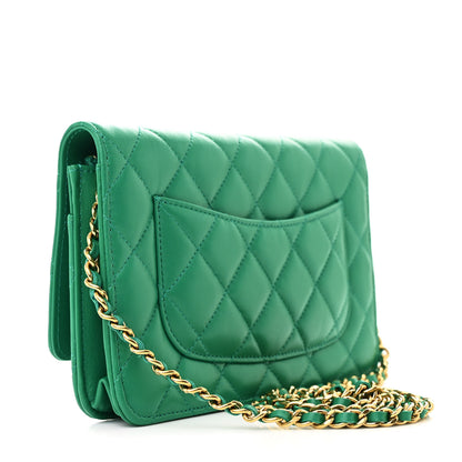 Chanel Lambskin Quilted Wallet On Chain WOC Green 3 of 12