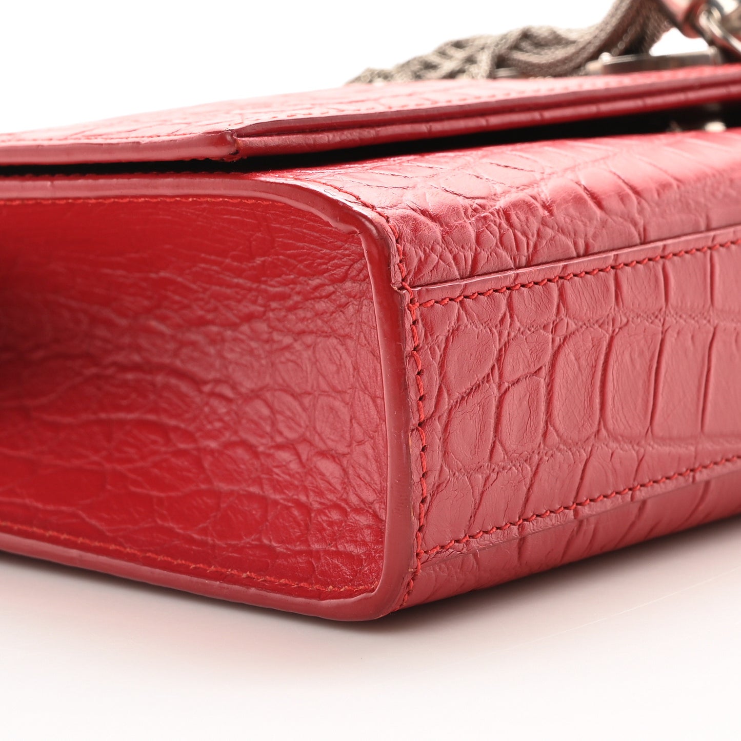 Calfskin Crocodile Embossed Medium Classic Monogram Kate Tassel Satchel New Red