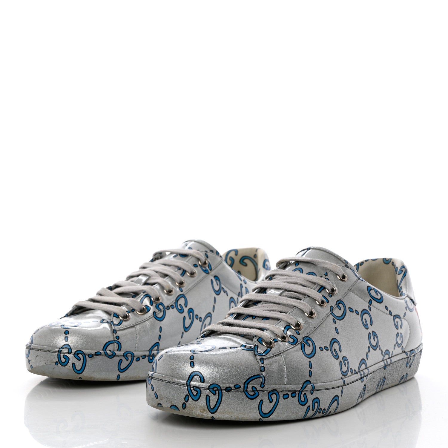 Gucci Miro Rubber Wax GucciGhost Print Mens New Ace Sneakers 10 Silver 3 of 12