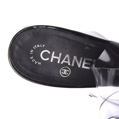 Chanel Patent PVC Peep Toe Wedge Sandals 40.5 Transparent Black 6 of 12