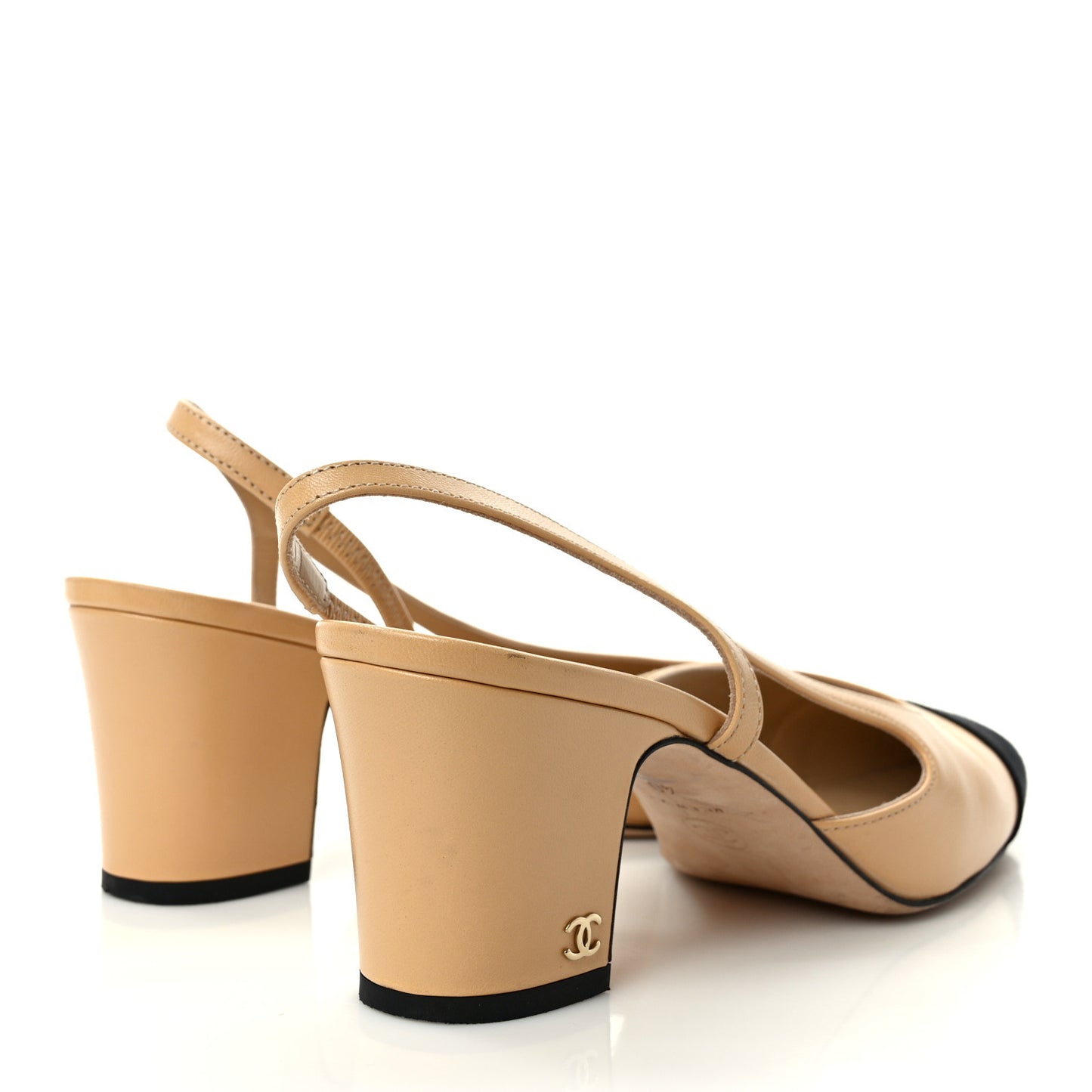 Goatskin Grosgrain Cap Toe CC Slingback Pumps 40 Beige Black