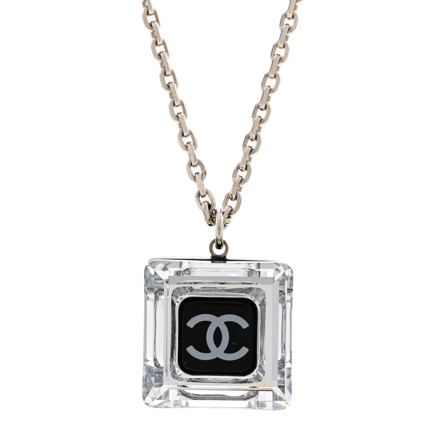 Chanel Resin Strass Geometric Square CC Necklace Black 4 of 6