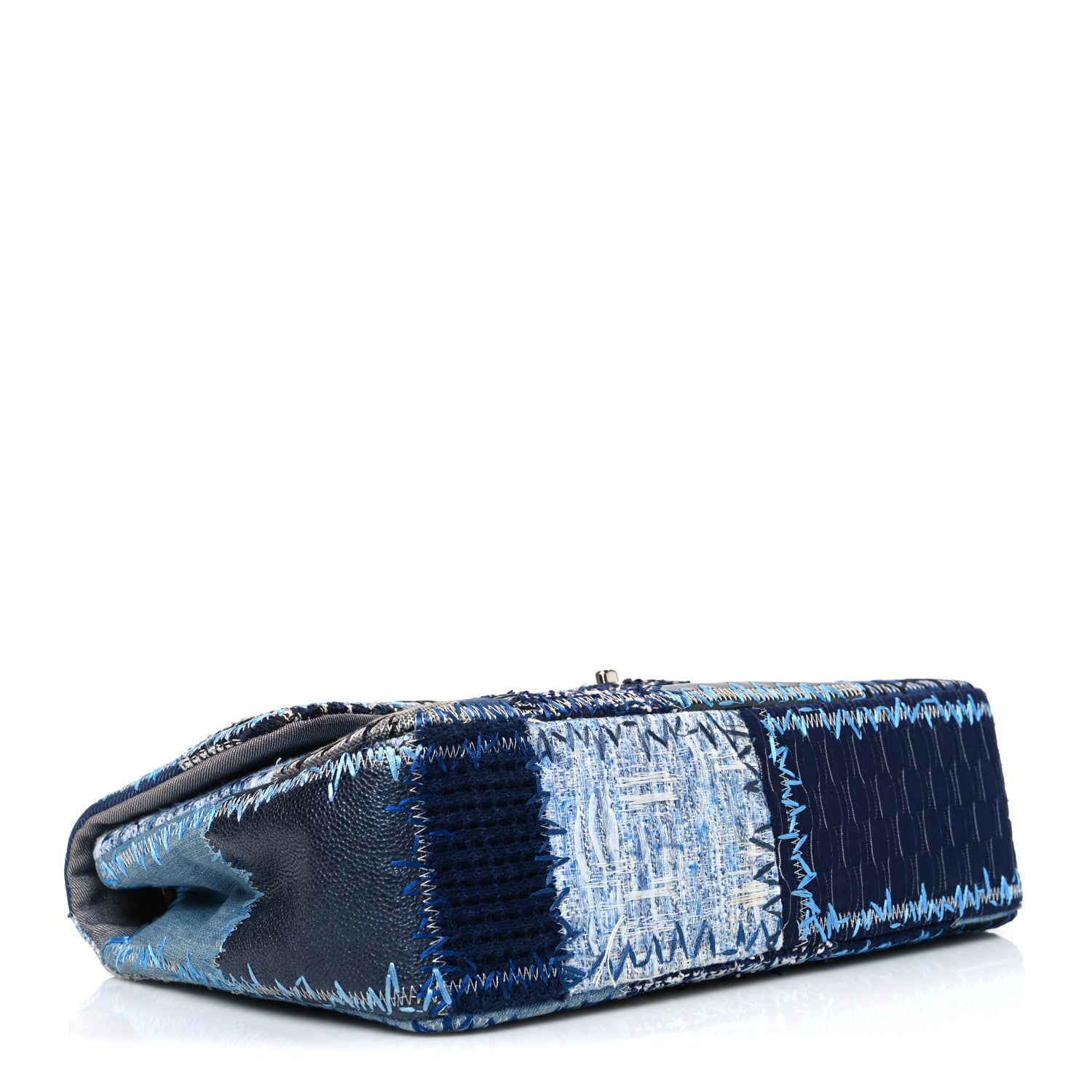 Chanel Denim Tweed Patchwork Jumbo Single Flap Blue 4 of 10
